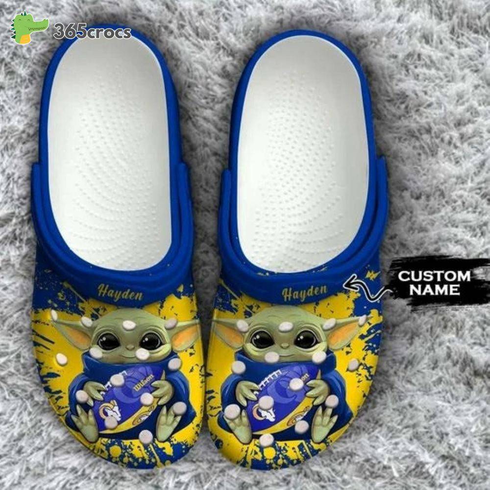 Baby Yoda Los Angeles Rams Custom Name Crocss Clog Shoes