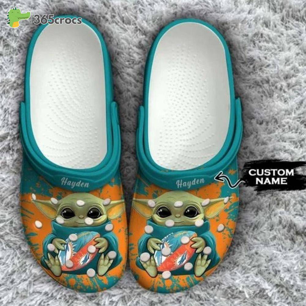 Baby Yoda Miami Dolphins Custom Name Crocss Clog Shoes