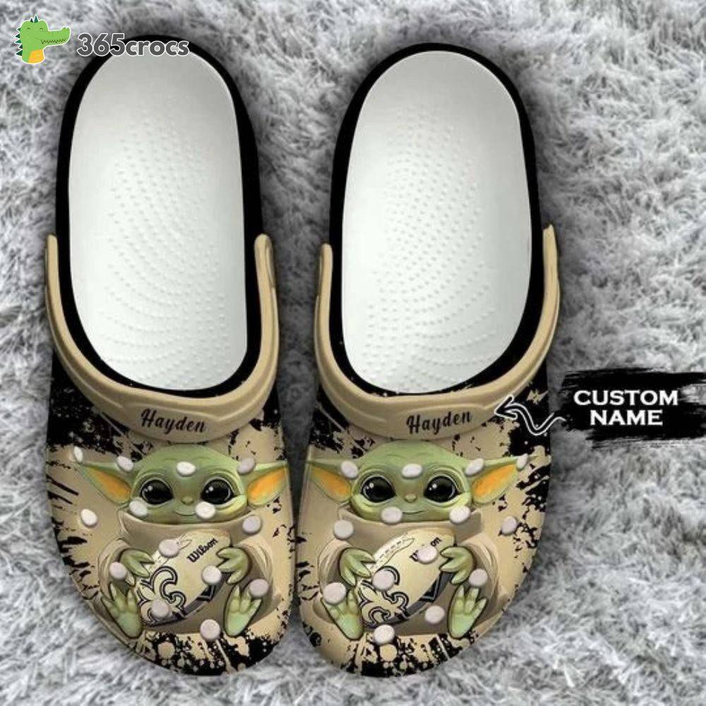 Baby Yoda New Orleans Saints Custom Name Crocss Clog Shoes