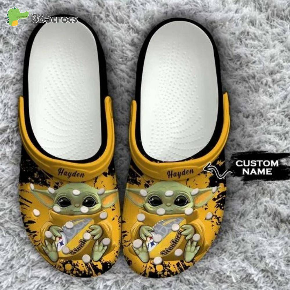 Baby Yoda Pittsburgh Steelers Custom Name Crocss Clog Shoes