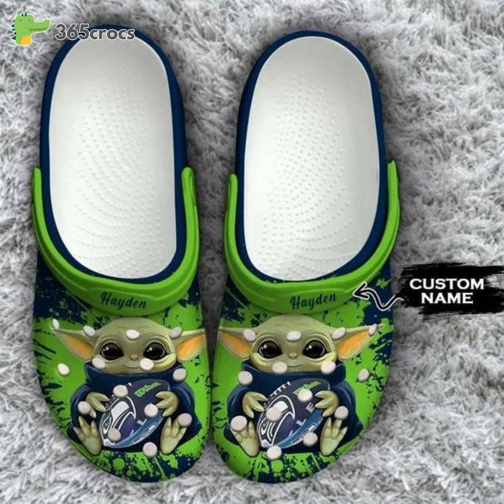 Baby Yoda Seattle Seahawks Custom Name Crocss Clog Shoes