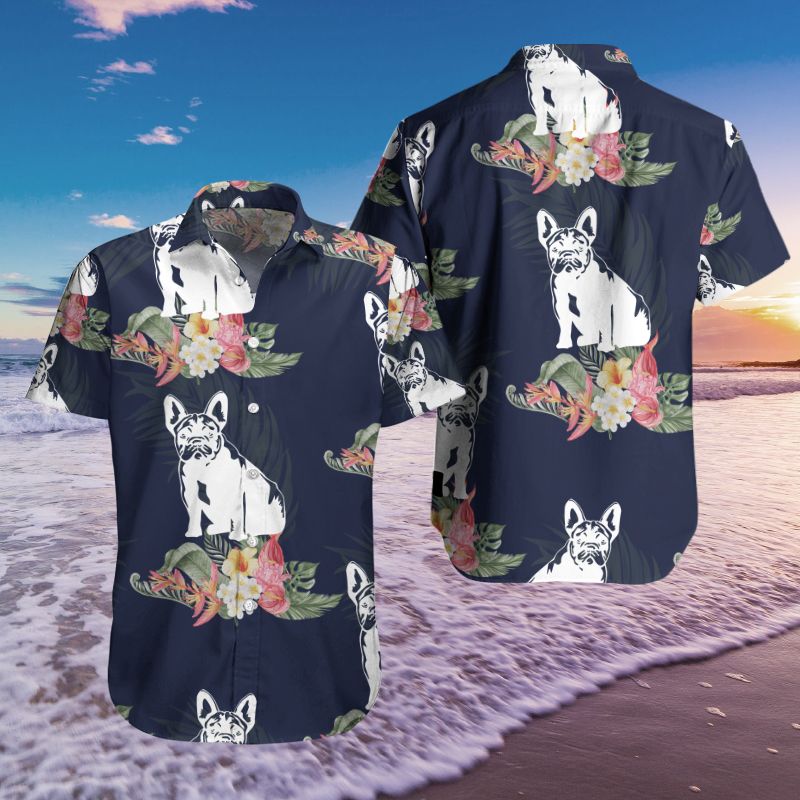 Navy Floral Bulldog Hawaiian Shirt Summer Holiday Hthh0543