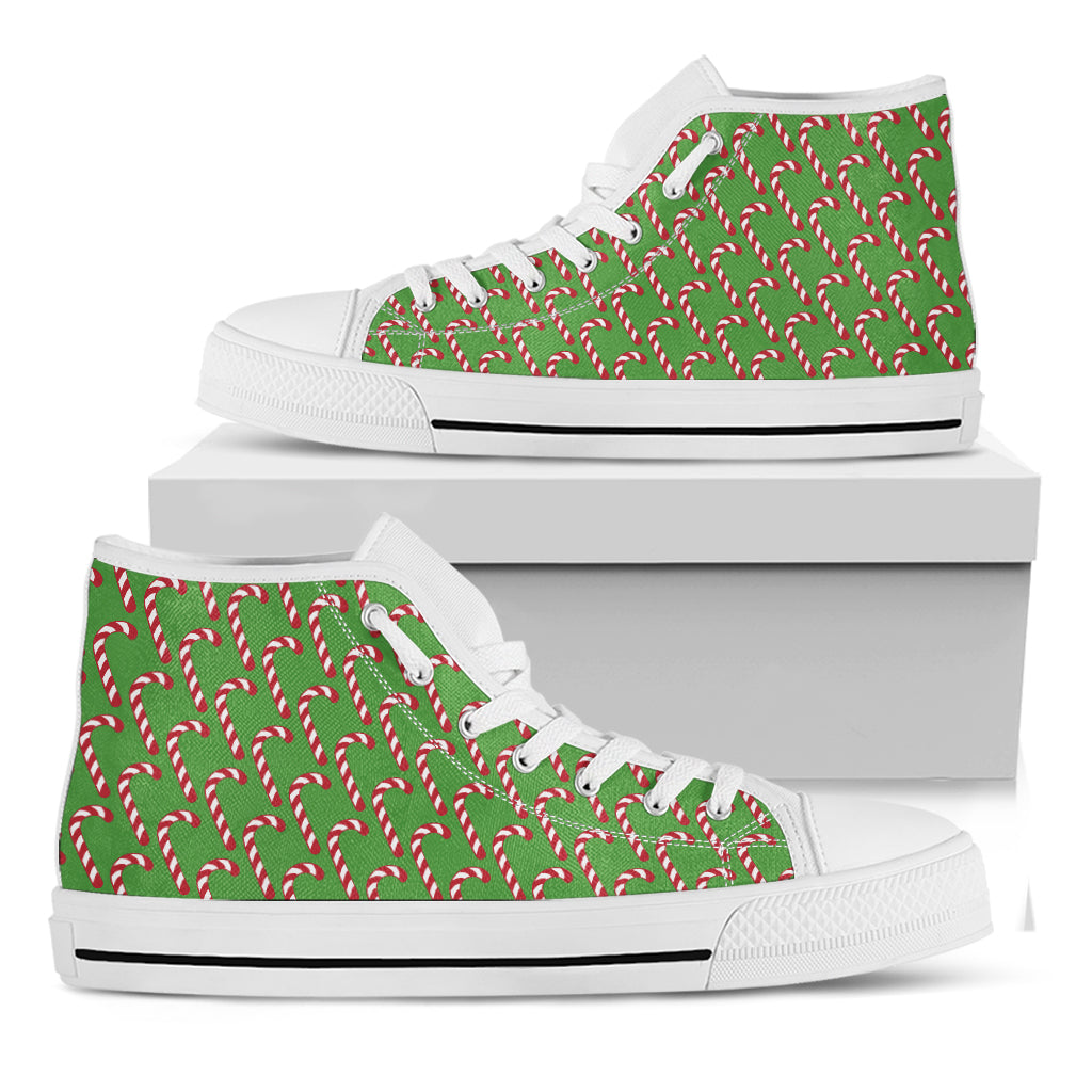 Merry Christmas Candy Cane Pattern Print White High Top Shoes