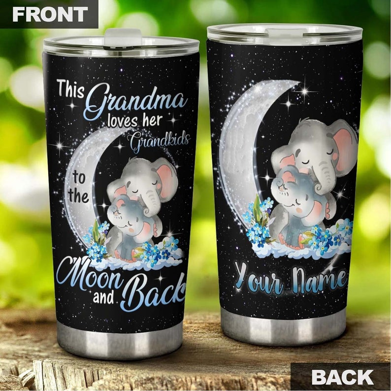 This Grandma Loves Her Grandkids To The Moon Elephant Personalized Tumbler-Grandma Tumbler-Birthday Gift Christmas Gift For Grandmother