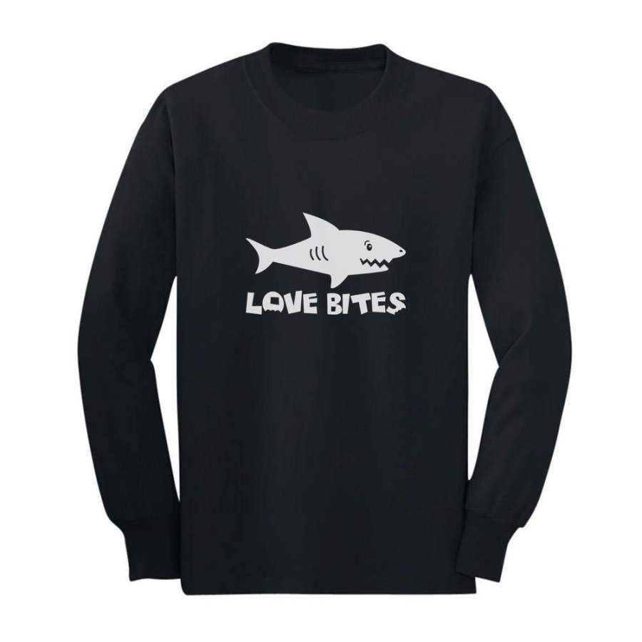 Shark Love Bites Funny Valentine’s Day Gift Youth Kids Long Sleeve T-Shirt