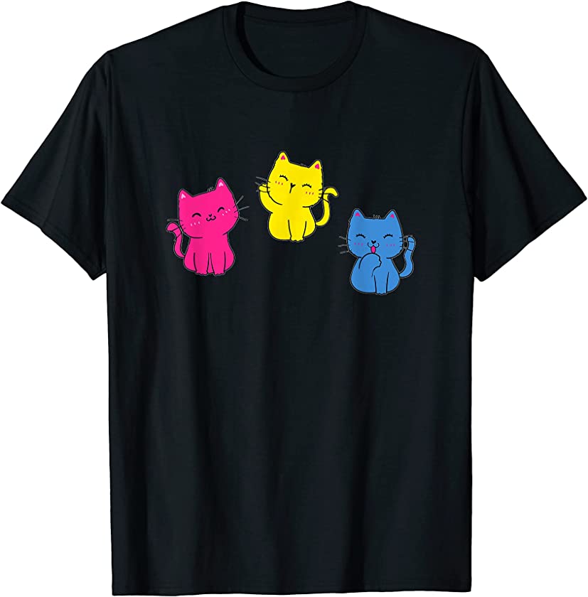 Pan Pride Kawaii Cat Kittens LGBT Pansexual LGBTQ T-Shirt