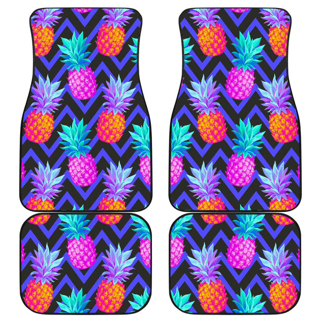 Neon Edm Zig Zag Pineapple Pattern Print Front And Back Car Floor Mats, Front Car Mat