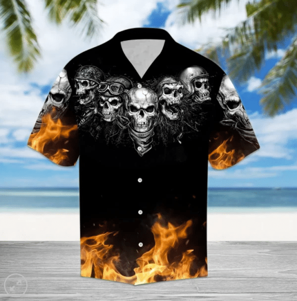 Biker Skull Fire Hawaii Shirt Unisex Adult Ha31873