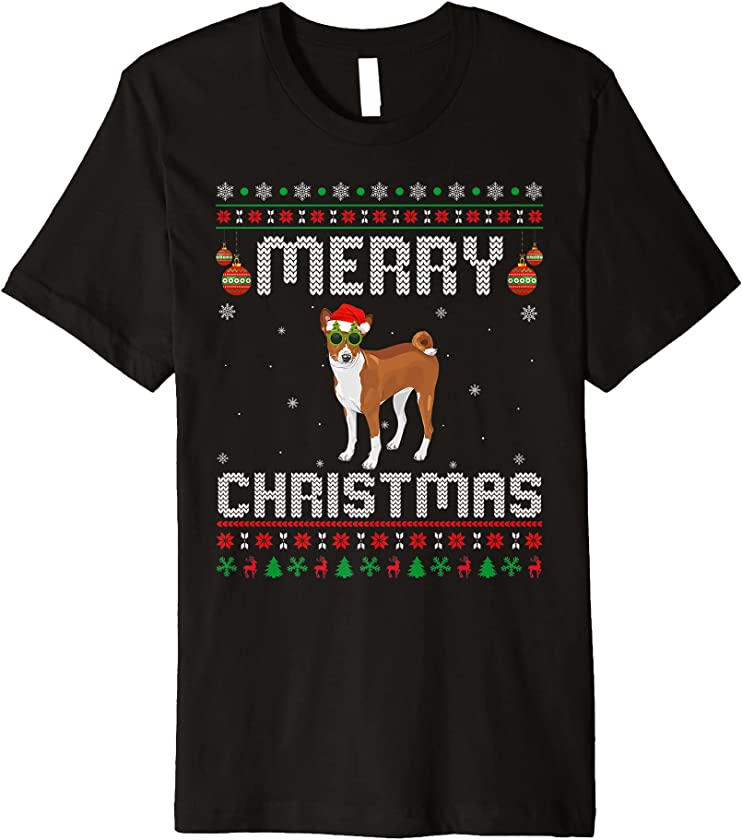 Basenji Dog Merry Xmas Design Matching Ugly Christmas Premium T-Shirt