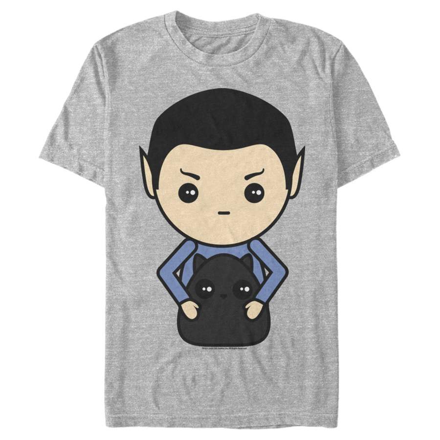 Star Trek Men’s Kawaii Spock and Cat  T-Shirt