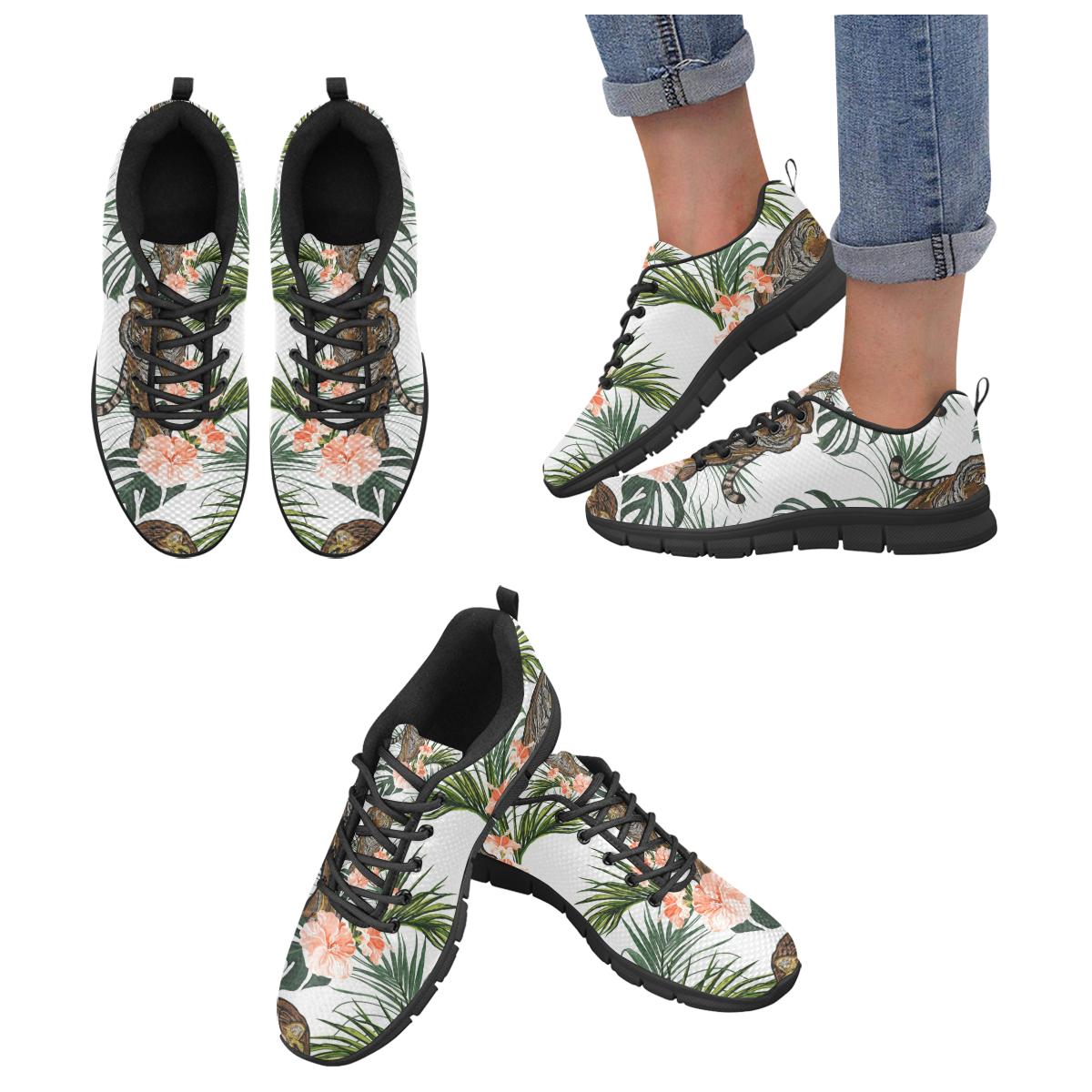 Bengal Tiger Hibicus Pattern Women’s Sneakers Black