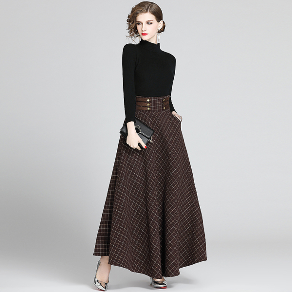 2020 Spring Runway Fashion 2 Piece Skirt Suits Sets Women Black Sweater Tops + High Waist Long Pleated Skirt Suits Outfits Femme alx