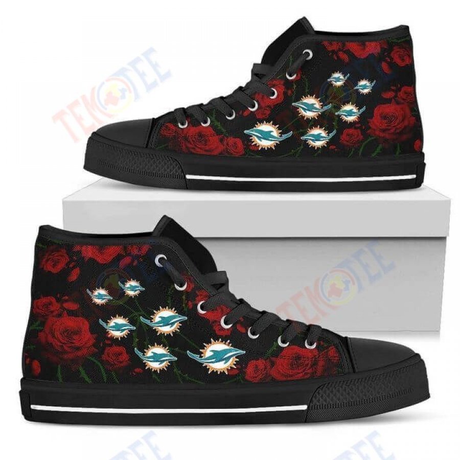 Mens Womens Lovely Rose Thorn Incredible Miami Dolphins High Top Shoes TMT124