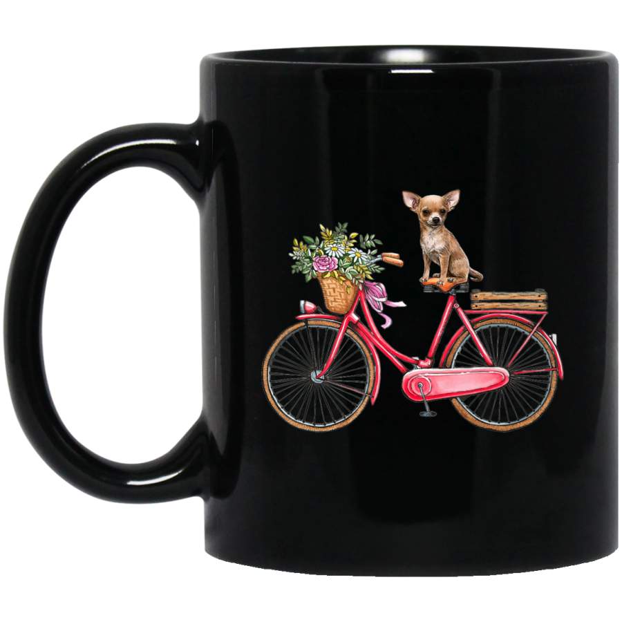 Vintage Sketch Drawing Bike Bicycle Flower Chihuahua Coffee Mug