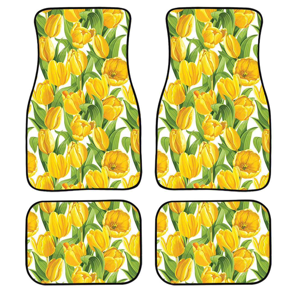 Yellow Spring Tulip Pattern Print Front And Back Car Floor Mats, Front Car Mat