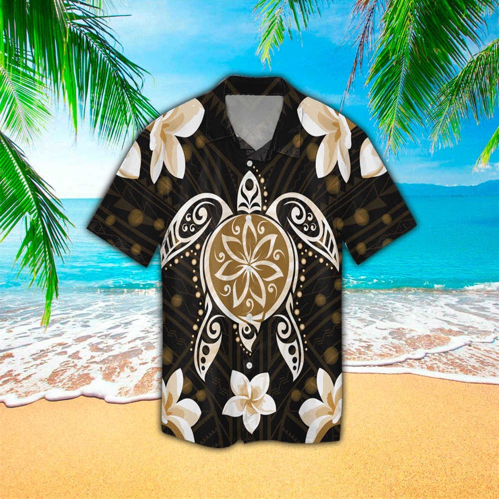 Gold Turtle Plumeria Hawaii Shirt Aloha Ha45924