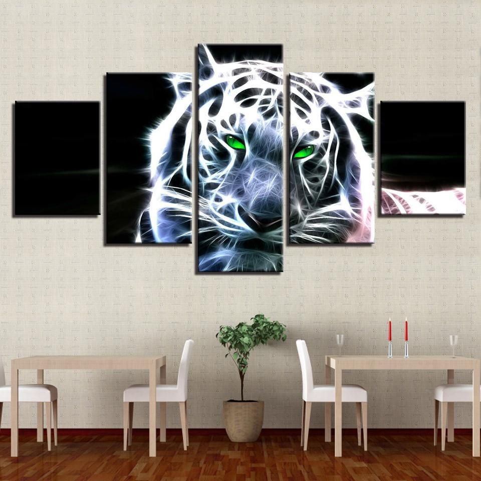 Tiger Abstract Animal 5 Panel Canvas Art Wall Decor