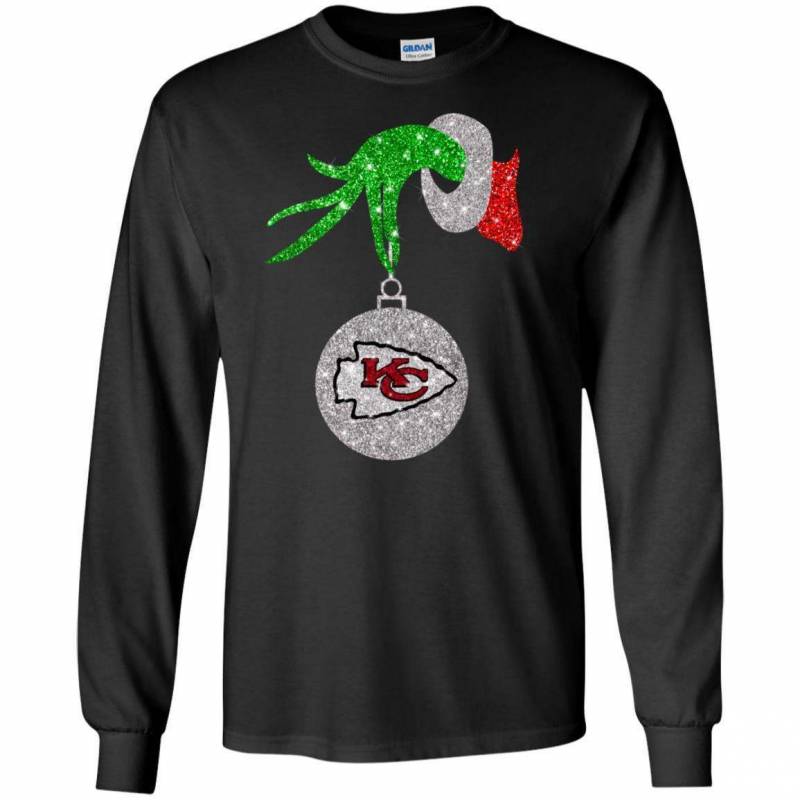 Kansas City Chiefs Glitter Grinch Monogram Ornament Christmas Gift Long Sleeve Tee