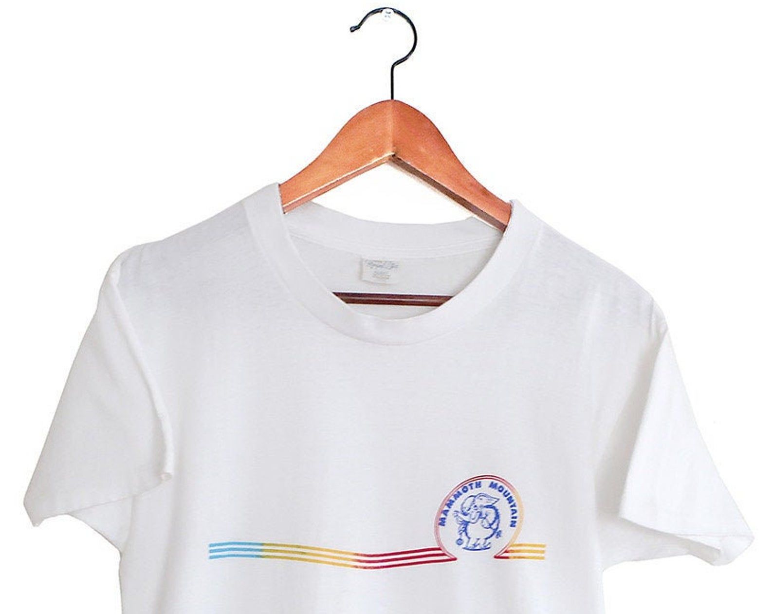Vintage T Shirt / Mammoth T Shirt / Rainbow Stripe Shirt / 1970S Mammoth Mountain Rainbow Stripe T Shirt