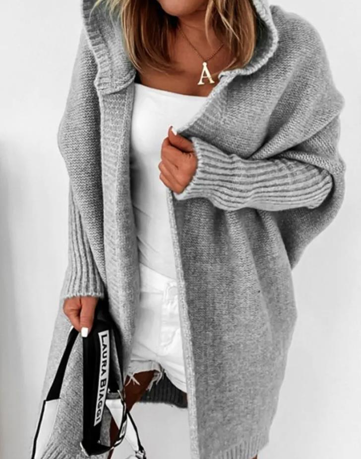 Cardigan Woman Autumn Winter Open Front Batwing Sleeve Hooded Cardigan Elegant Long Sleeve Sweater Chic Fashion Daily Overcoat alx