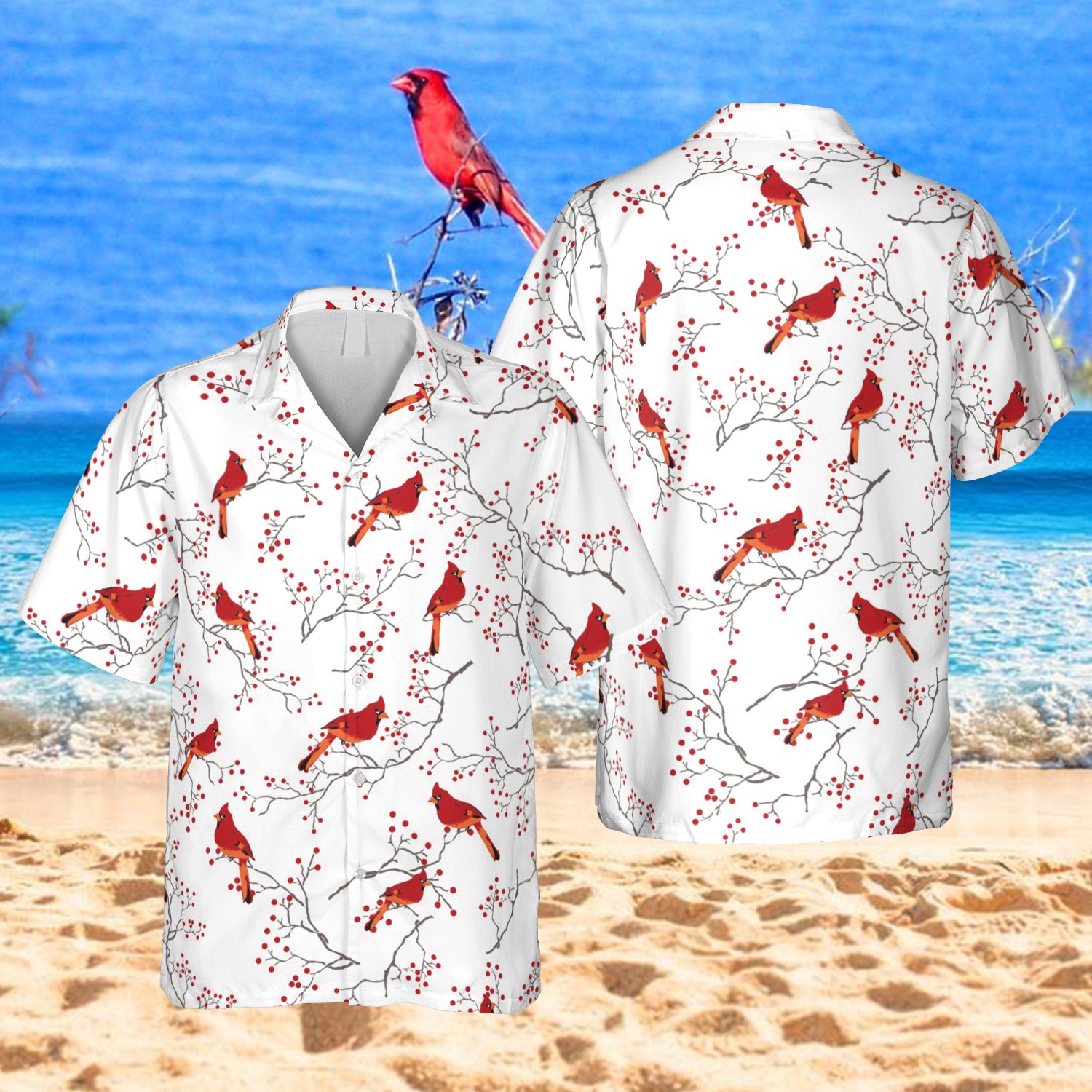 Floral Red Cardinal Hawaii Magnum Pi Shirt Ha26894