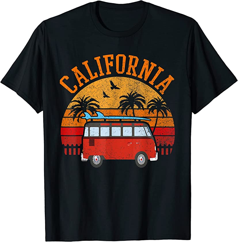 California Beach Outfit Hippie van Surf Tee Vintage Surfer T-Shirt