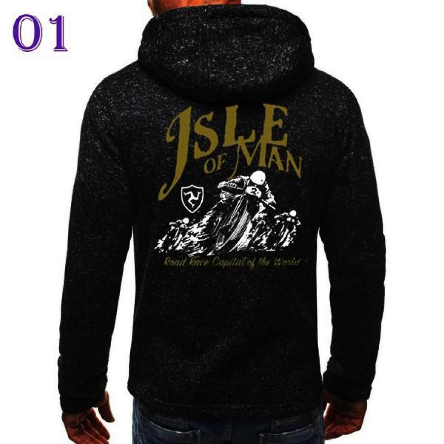 Fashion Isle Of Man Classic Tt Vtg Road Racing Standing Collar Motorcycle Sweatshirt Hooded T-Shirt