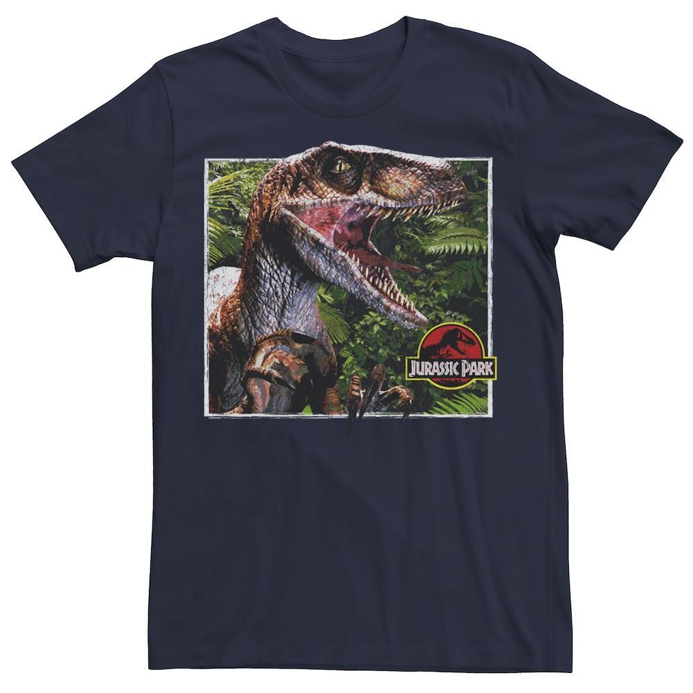 Jurassic Park Raptor Coming Out Of Forest Graphic Tee Blue Shirt