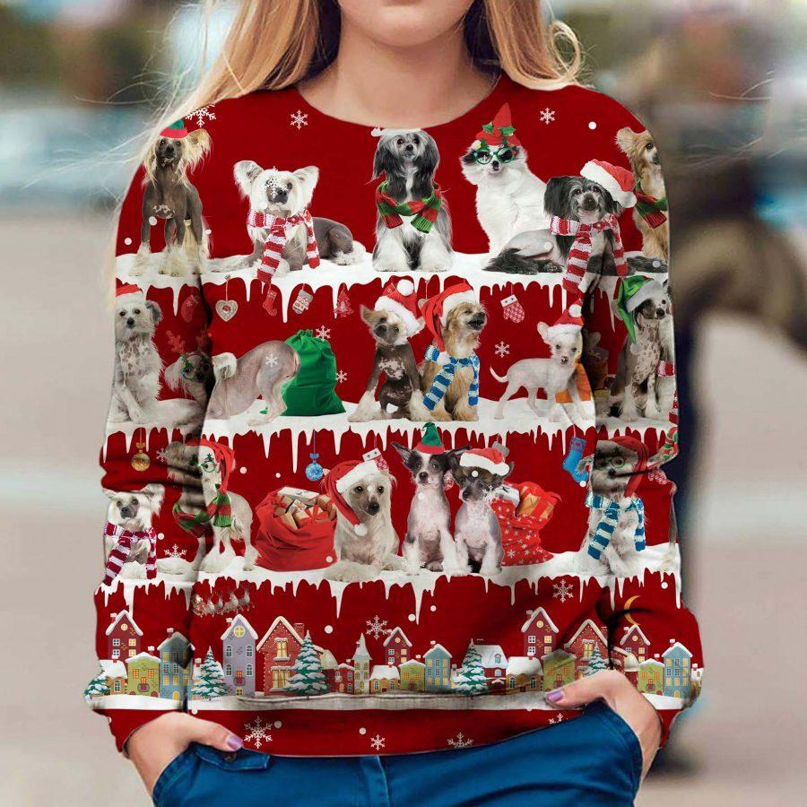 Chinese Crested Dog – Snow Christmas – Premium Dog Christmas Ugly Sweatshirt, Dog Ugly Sweater