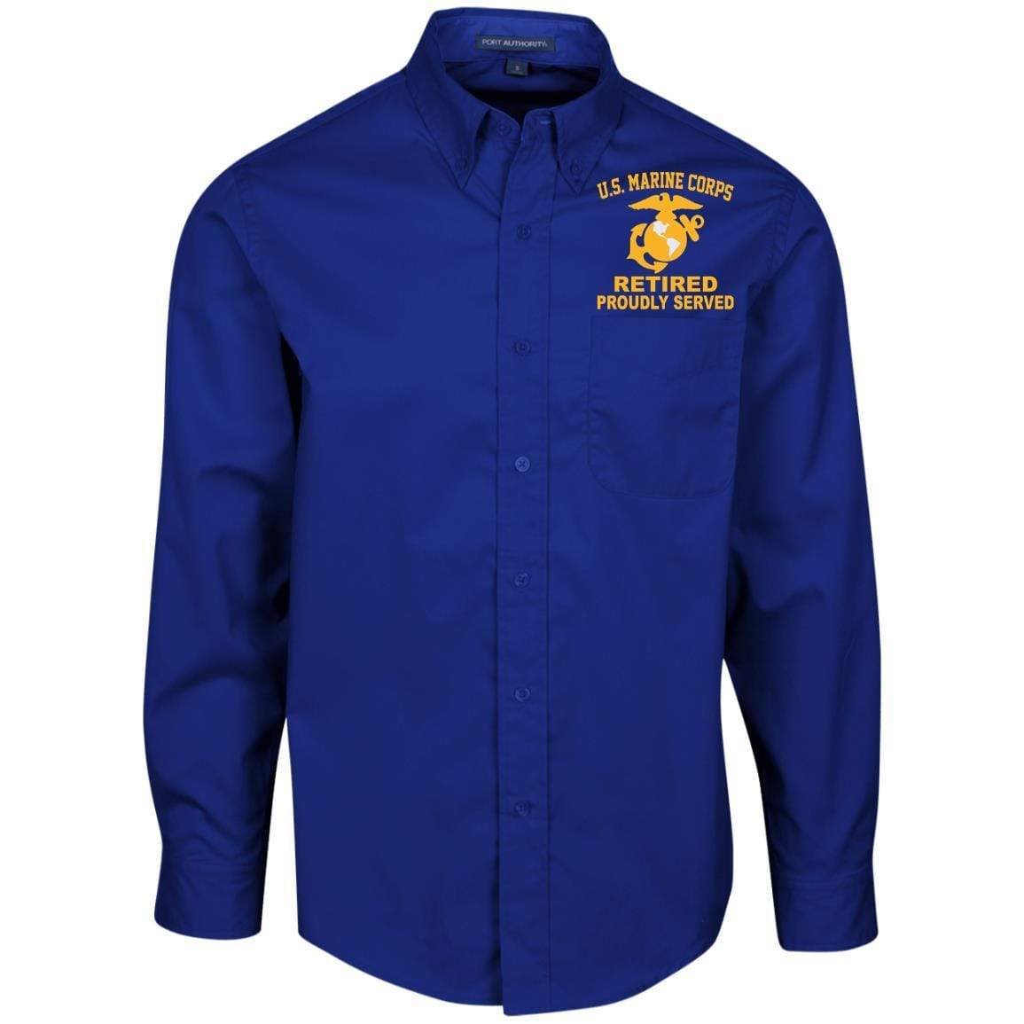 USMC Logo Retired Proudly Served Printed Men’s LS Dress Shirt
