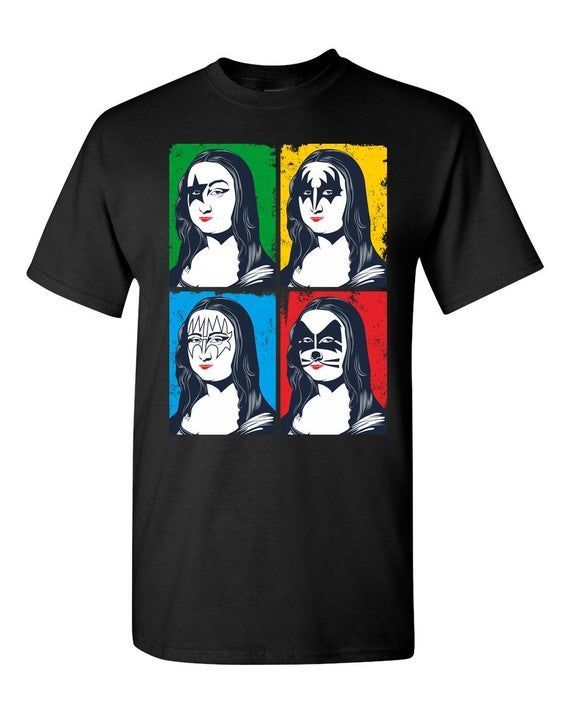 1980 S Kiss Band Leonardo Da Vinci Mona Lisa Shirt Heavy Metal Shirts Gene Simmons Paul Stanley Peter Criss Ace Frehley Shirt