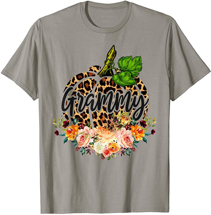 Grammy Leopard Pumpkin With Floral Thanksgiving T-Shirt