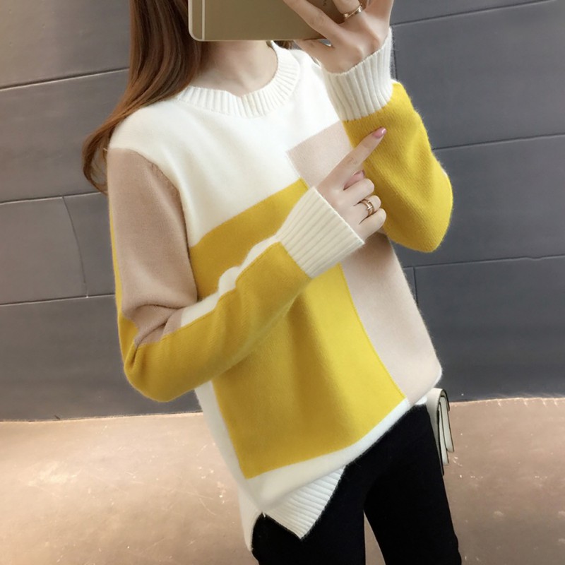 Contrast Color Winter Sweater Women Long Sleeve Jumper Women Sweater Pullover Knitted Sweater Female Pullover alx