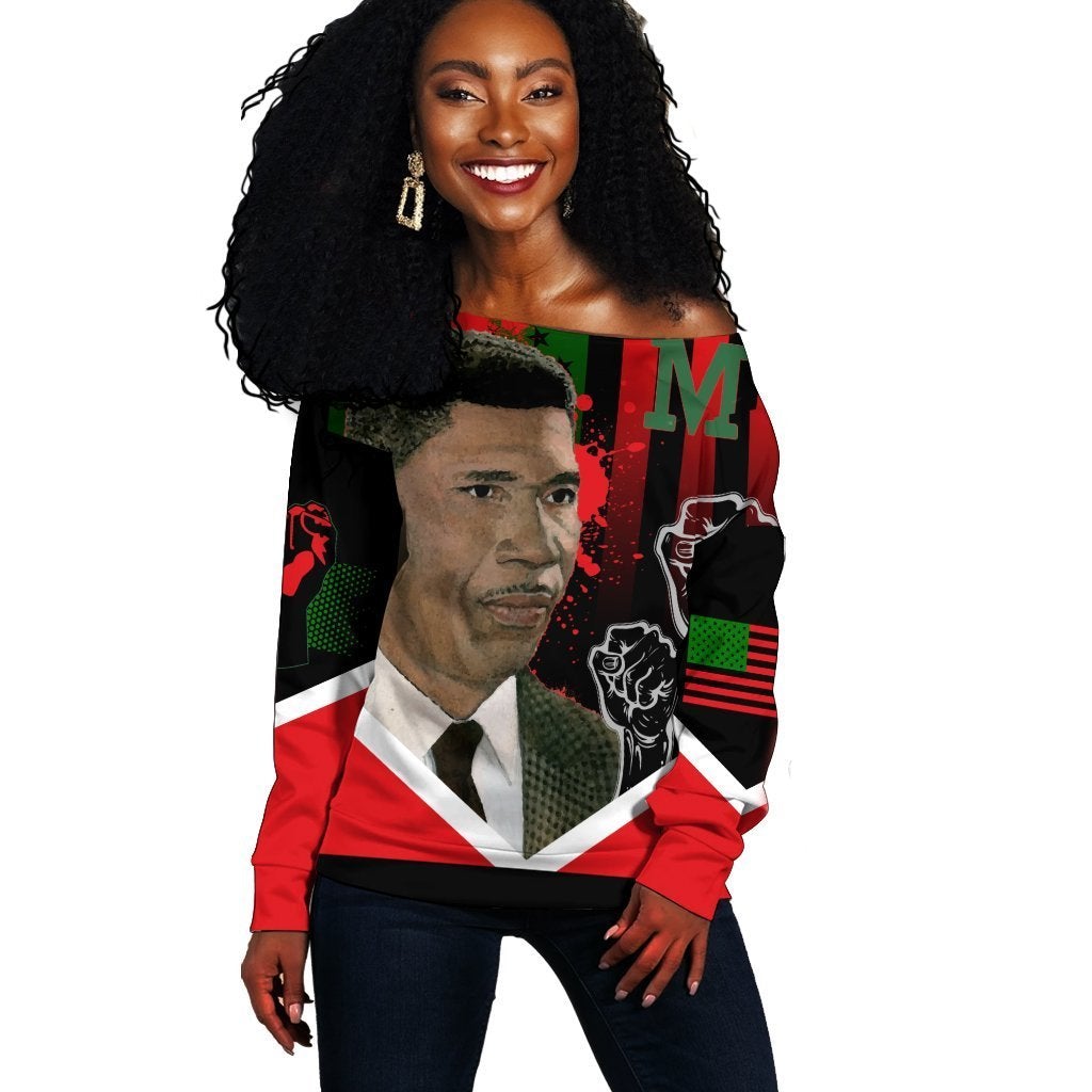 Wonder Print Shop Sweatshirt – African American Flag Medgar Evers Women Off Shoulder