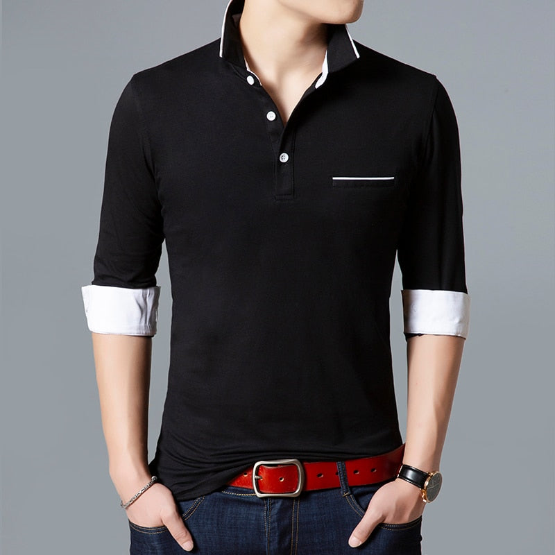 Stand Collar Polo Long Sleeve Slim Fit Shirt