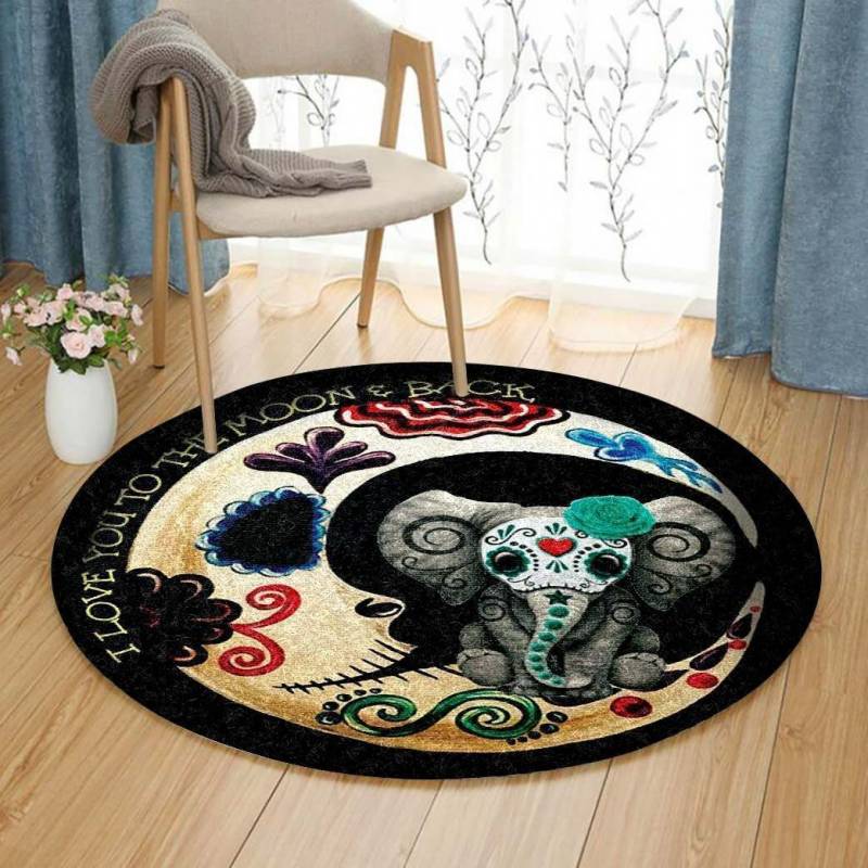 Elephant Sugar Skull Moon HTA11 NTA020398 Round Rug