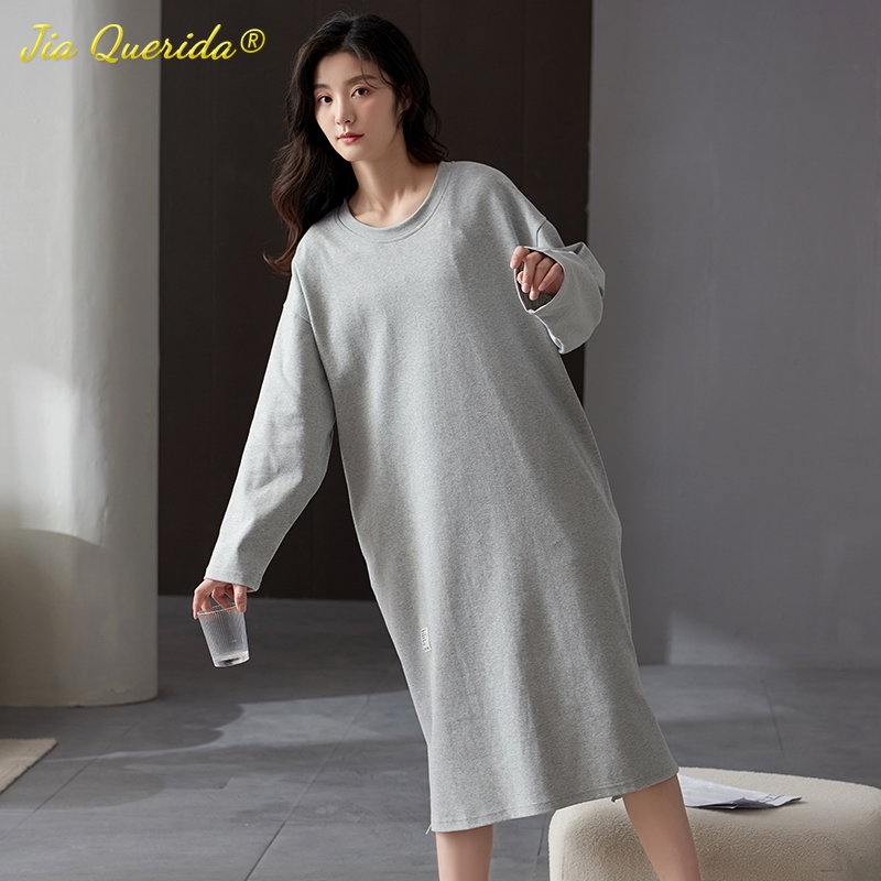 2XL 3XL 4XL Big Size Sleepshirts for Woman 100% Cotton Good Quality Nightgowns Long Sleeve Mid-calf Night Dress Casual Dressings alx