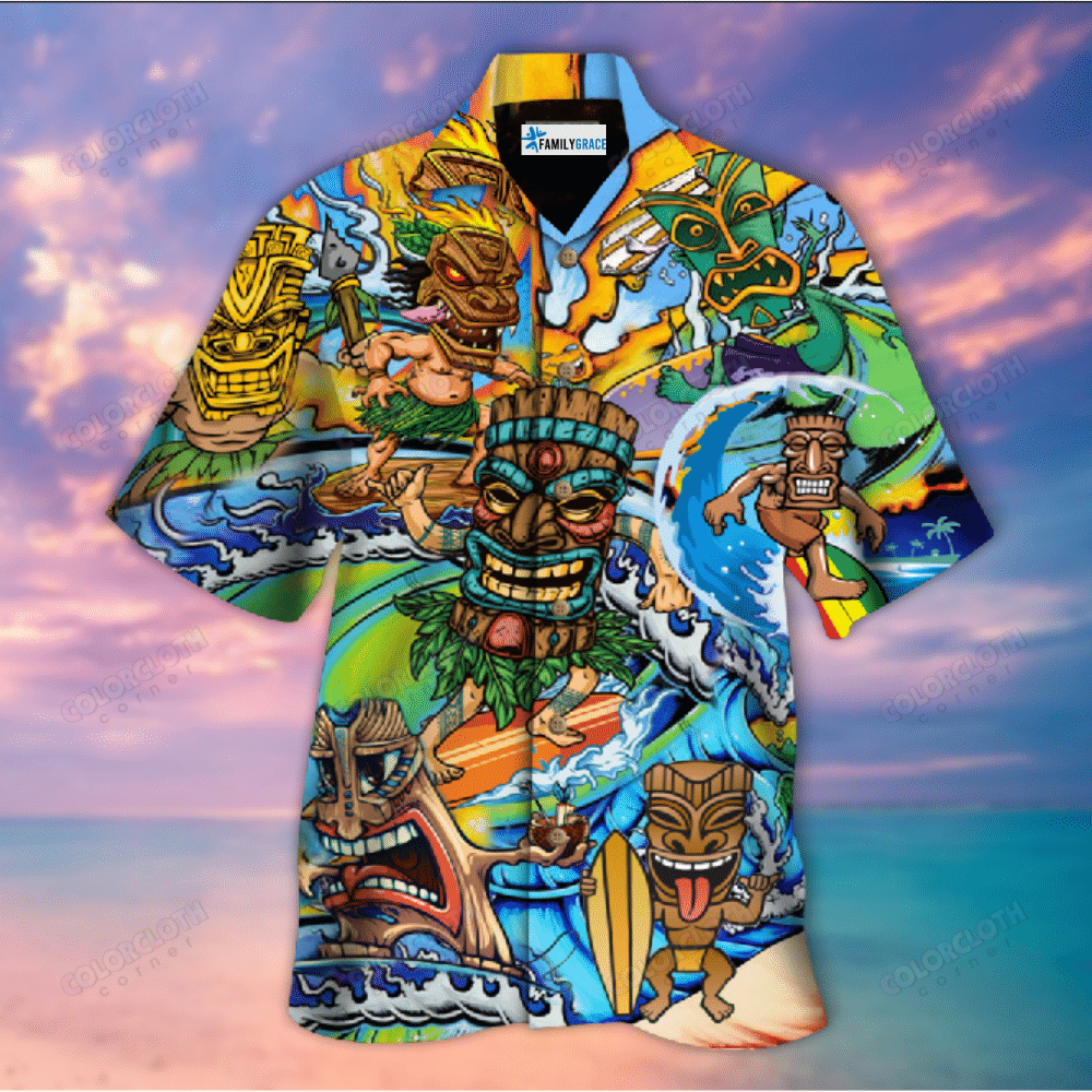 Aloha Tiki Surfing Into The Sunset Unisex Hawaii Shirt Ha32359