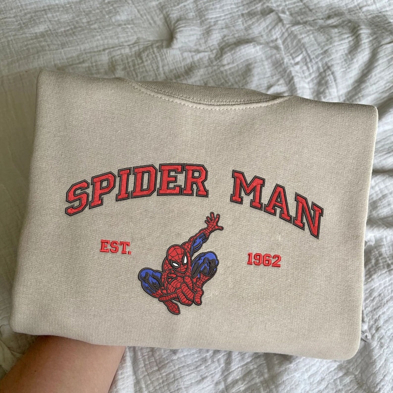 Superhero Spiderman Embroidered Shirt, Cartoon Embroidered Sweatshirts, Trending Crewneck, Spiderman shirt, Embroidery Hoodie EH219 Embroidered T-Shirt Sweatshirt Hoodie