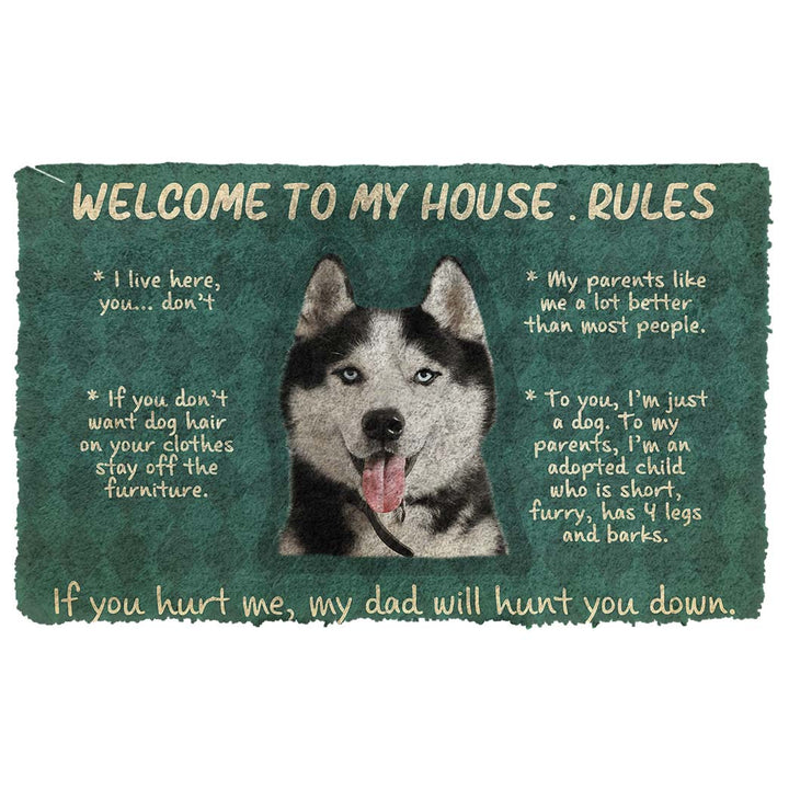 Waybackapparel Husky Welcome To My House Rules Custom 3D Doormat