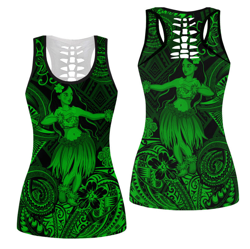 Hawaiian Hula Girl Polynesian Hollow Tank Top Unique Style Green Ha102803