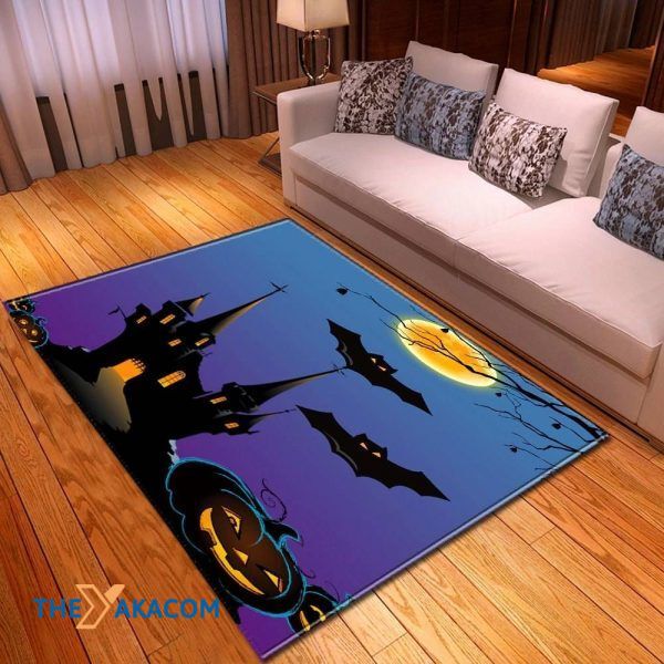 Castle In The Night Happy Halloween Rectangle Area Rug Floor Decor