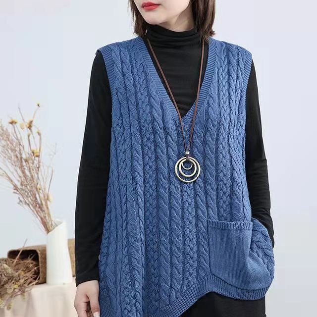 Sweater Vest Women All-match 3XL Classic Twist Sleeveless Sweaters Vintage Loose Spring Stretchy V-neck Knitting Tops Casual OL alx