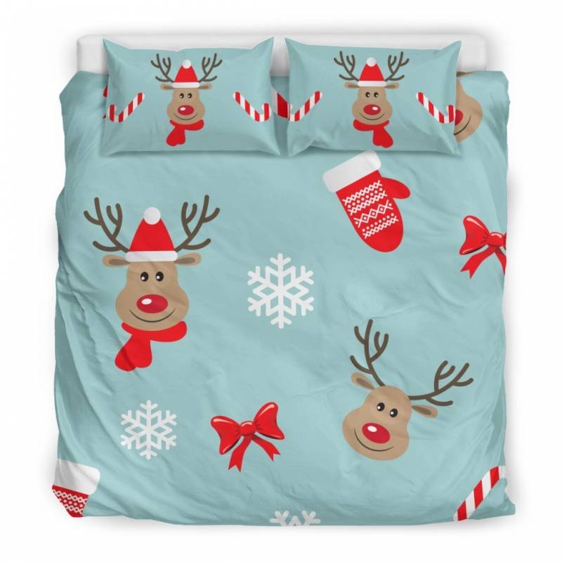 Christmas Deers With Candy Canes 3D Customize Bedding Set Duvet Cover Set Bedroom Set Bedlinen