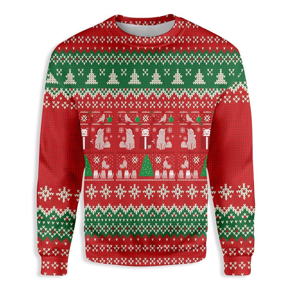 Cat Christmas Present Ugly Christmas Sweater | For Men & Women | Adult | Us5462