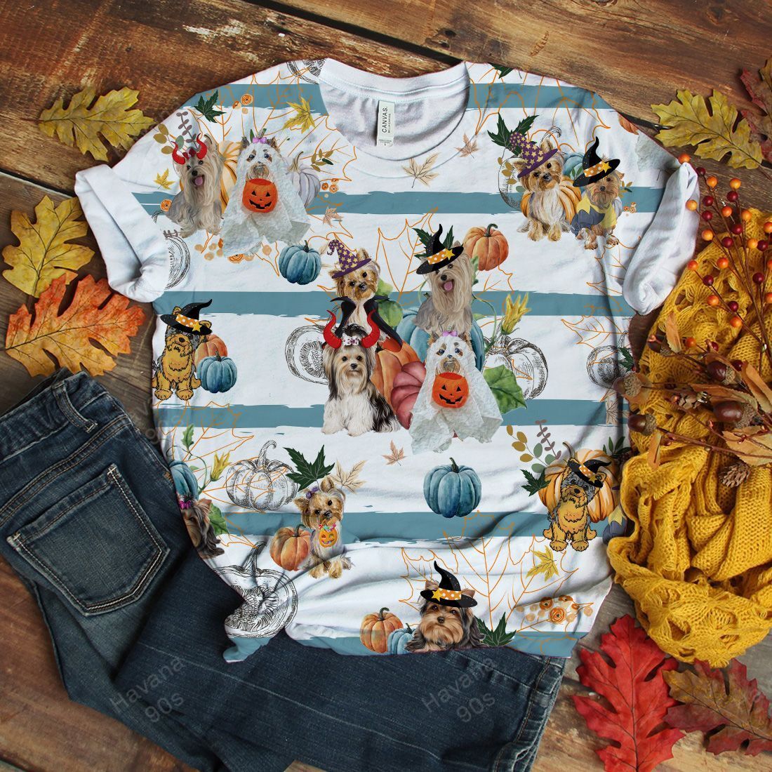 Yorkie T-shirt Halloween Pumpkin Retro