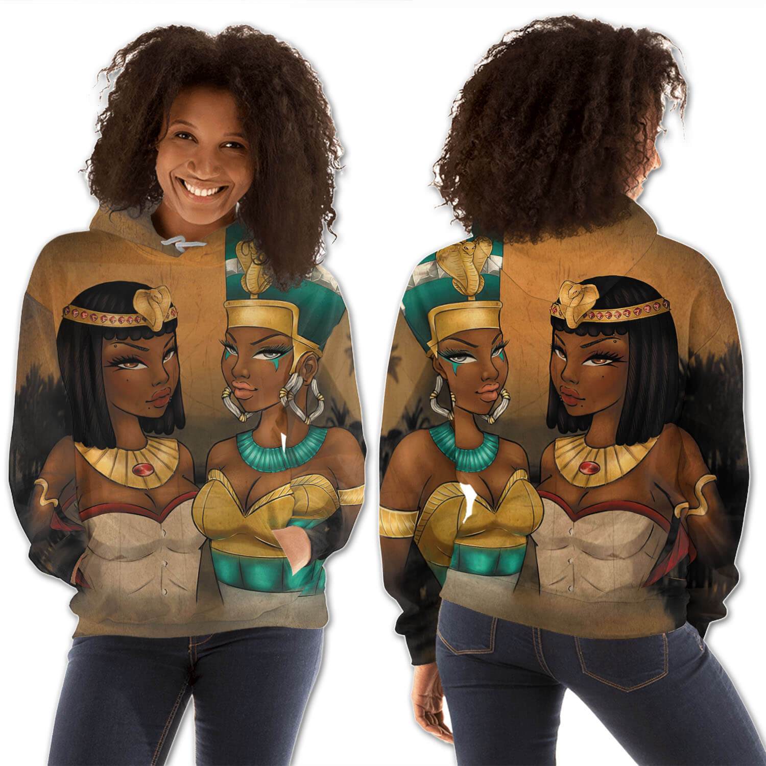 African American Hoodies Beautiful Black American Girl All Over Print Womens Hooded Sweatshirt Afrocentric Clothing BPS24552