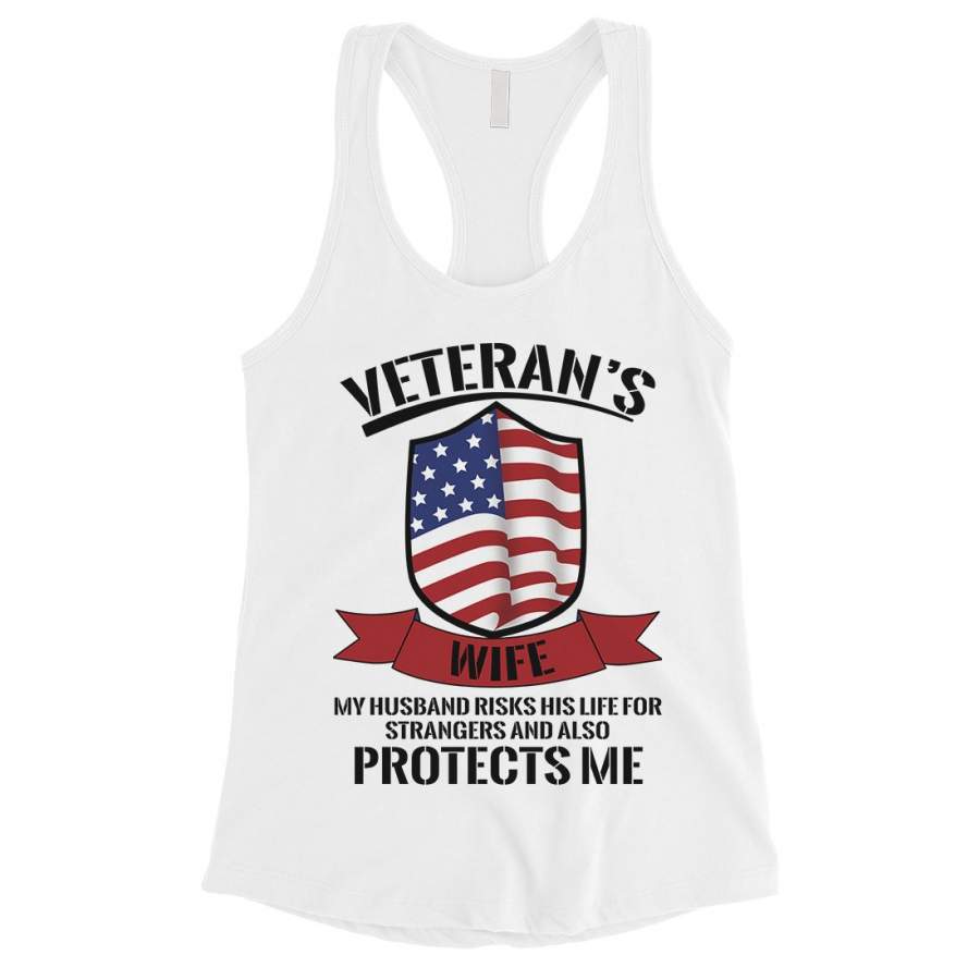 Veteran’s Wife Shirt Womens Cute Graphic 4th of July Tank Top Gift