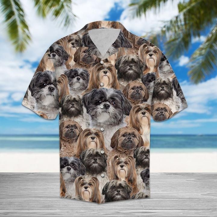 Shih Tzu Dogs Hawaii Graphic Print Short Sleeve Hawaii Casual Shirt Ha83700