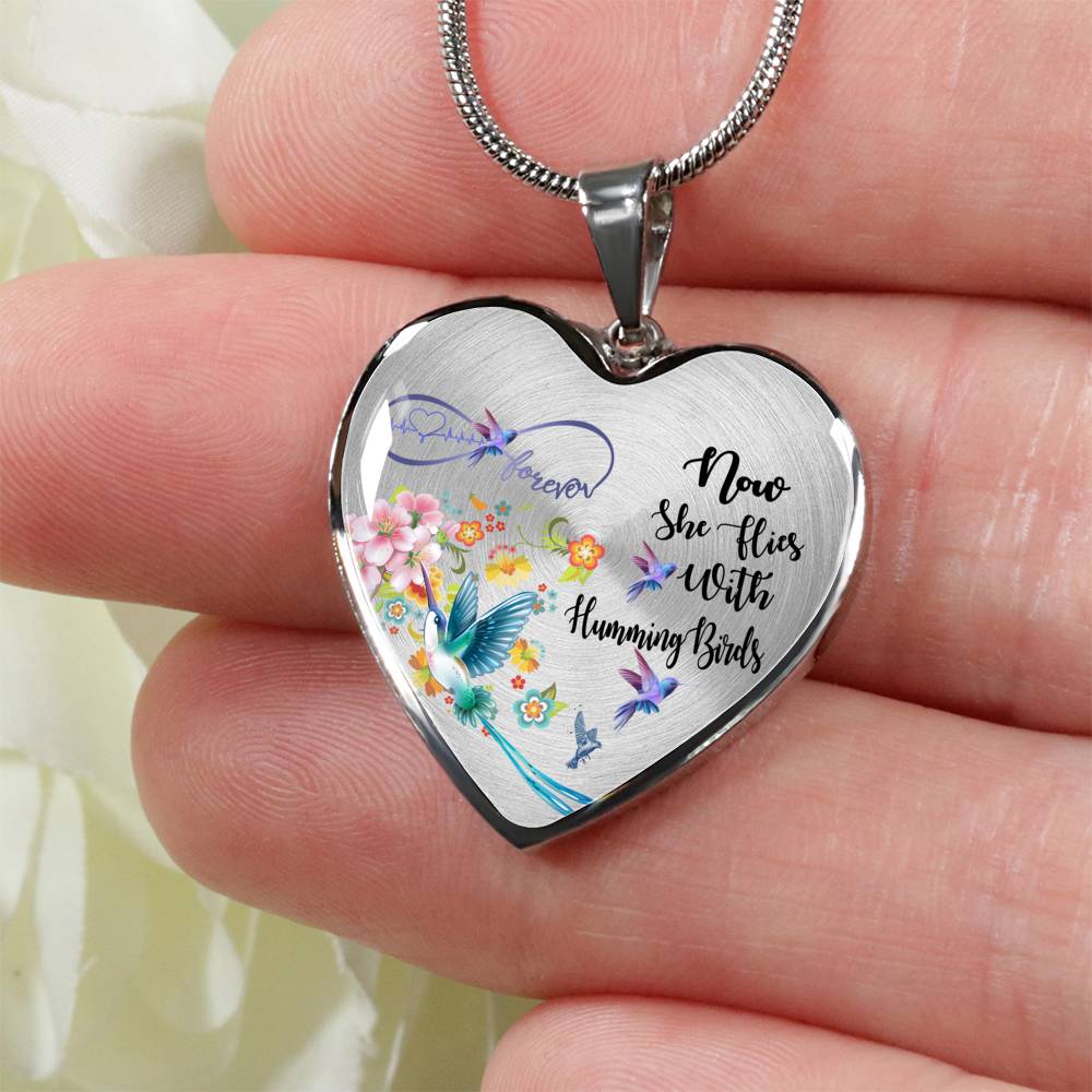 Personalized Hummingbird Memorial Necklace  – Now She Flies With Hummingbirds